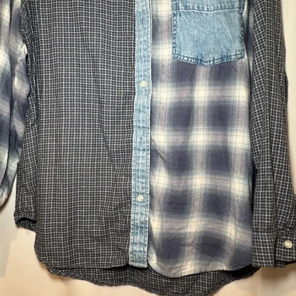 American Eagle Blue Gray Plaid Button Down Shirt Denim Pocket Size L - Picture 3 of 7